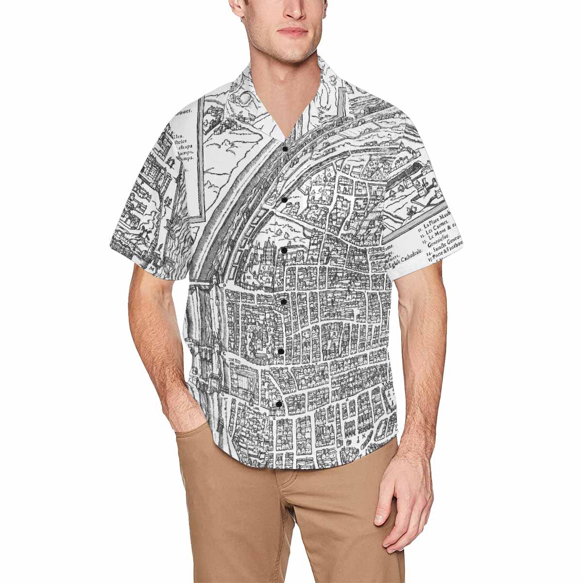 Antique Map design Hawaiian mens shirt, Design 47