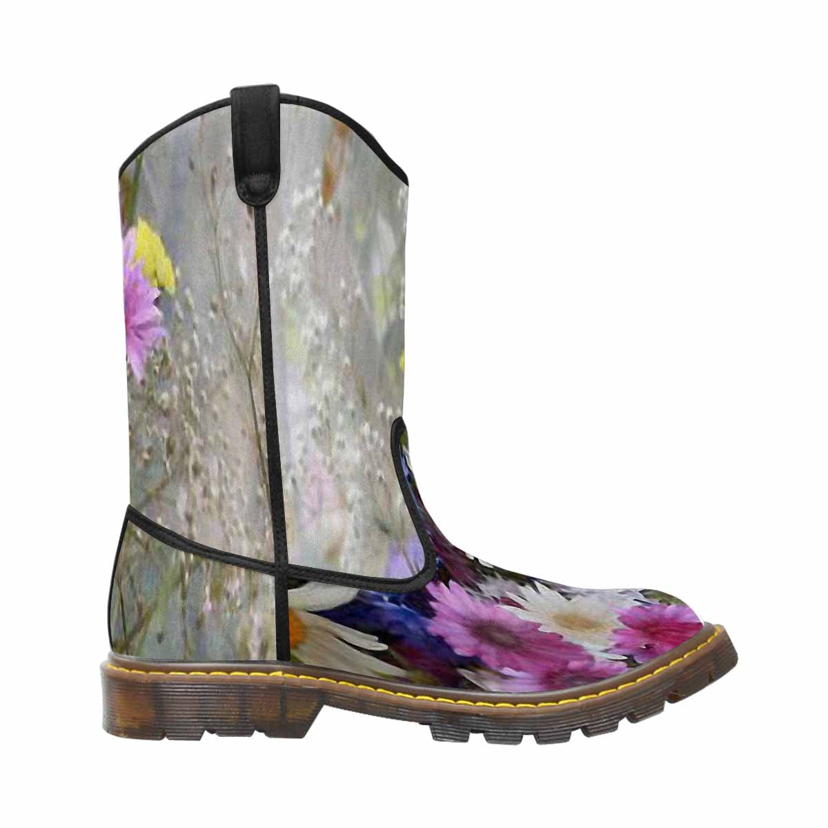 Vintage floral print, western lumber boots Design 02