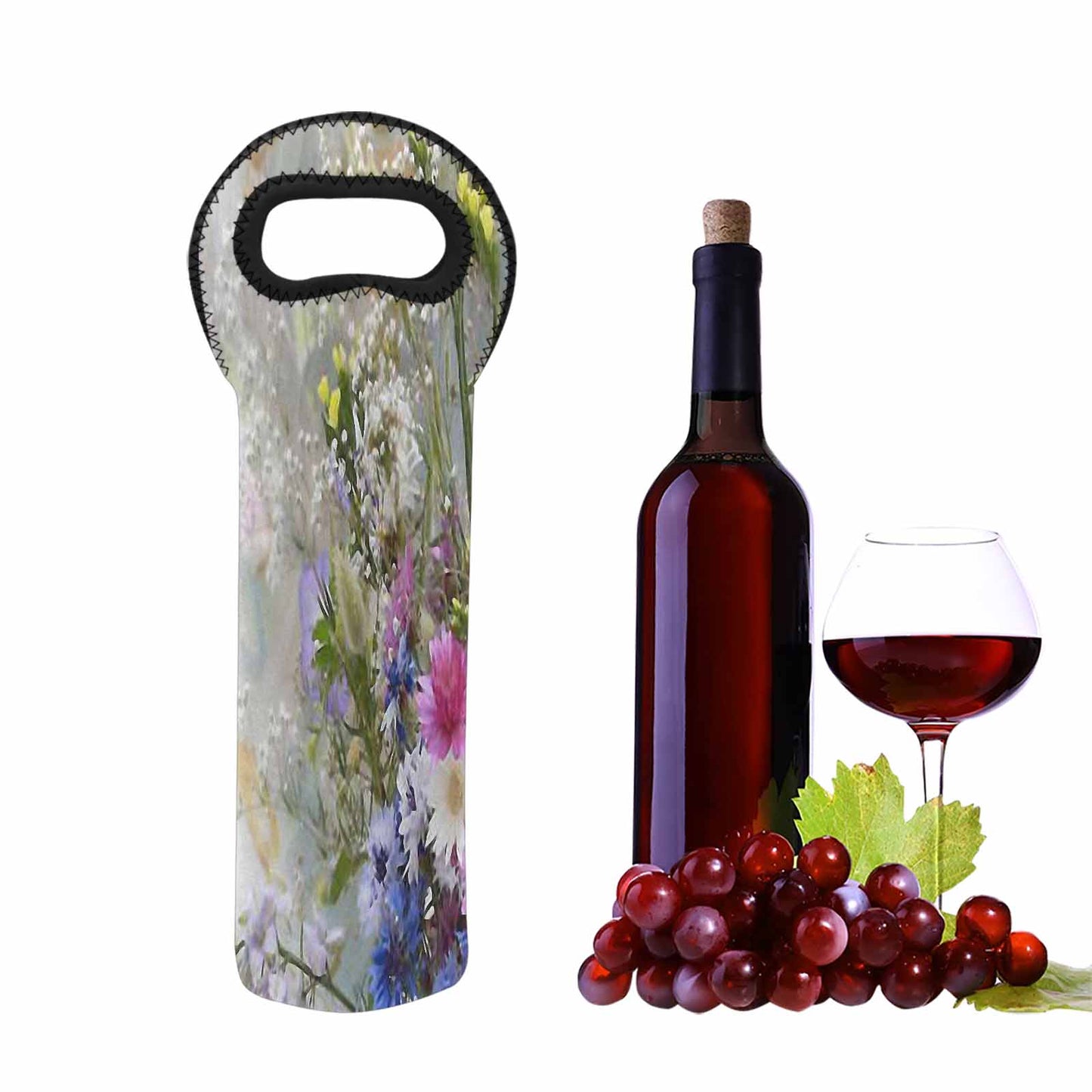 Vintage floral 1 bottle wine bag, Design 02