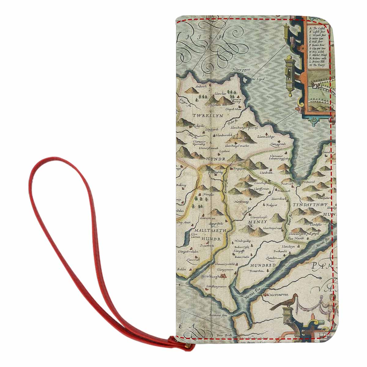 Antique Map design , womens wallet, clutch purse, Red TrimDesign 13