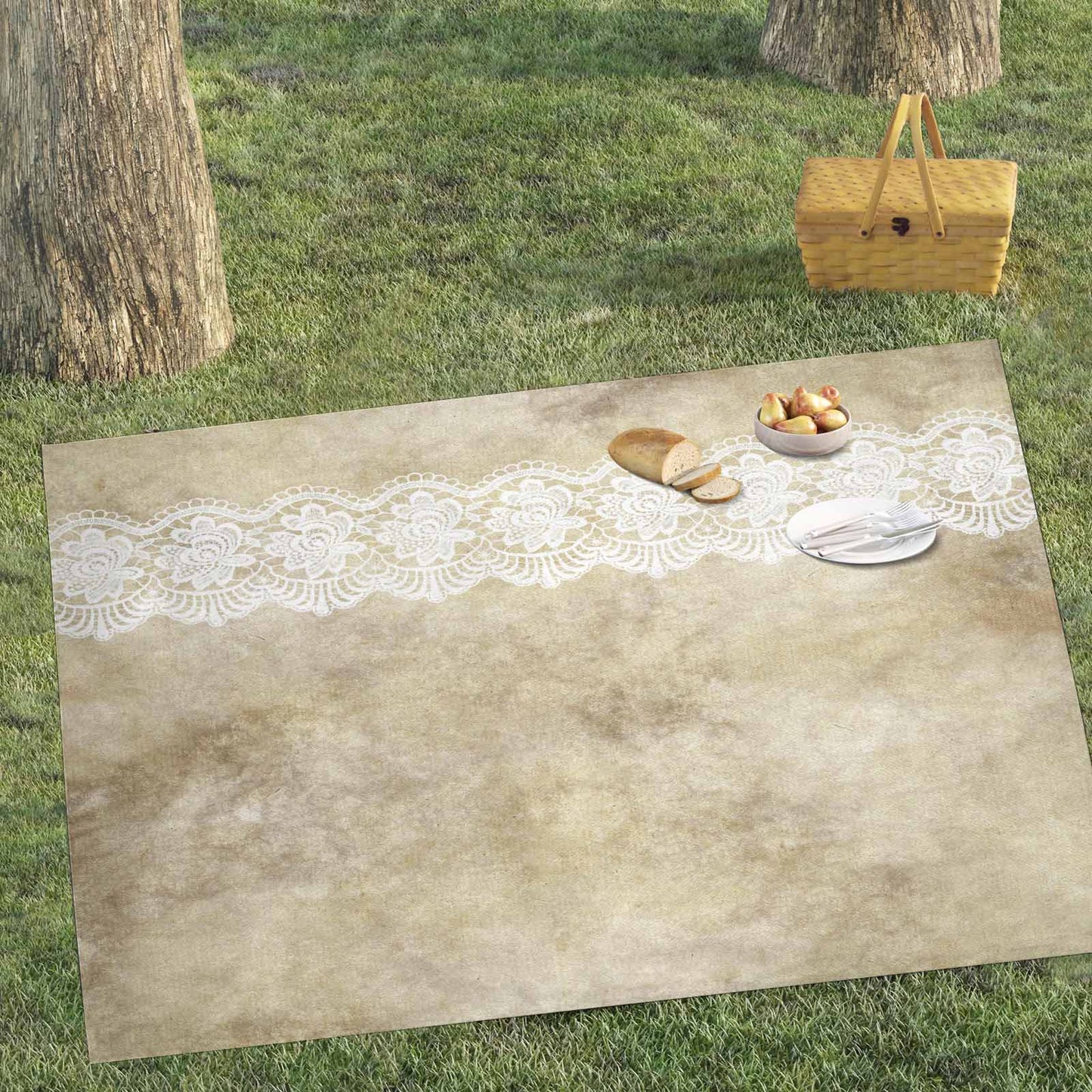 Victorian lace print waterproof picnic mat, 81 x 55in, design 28