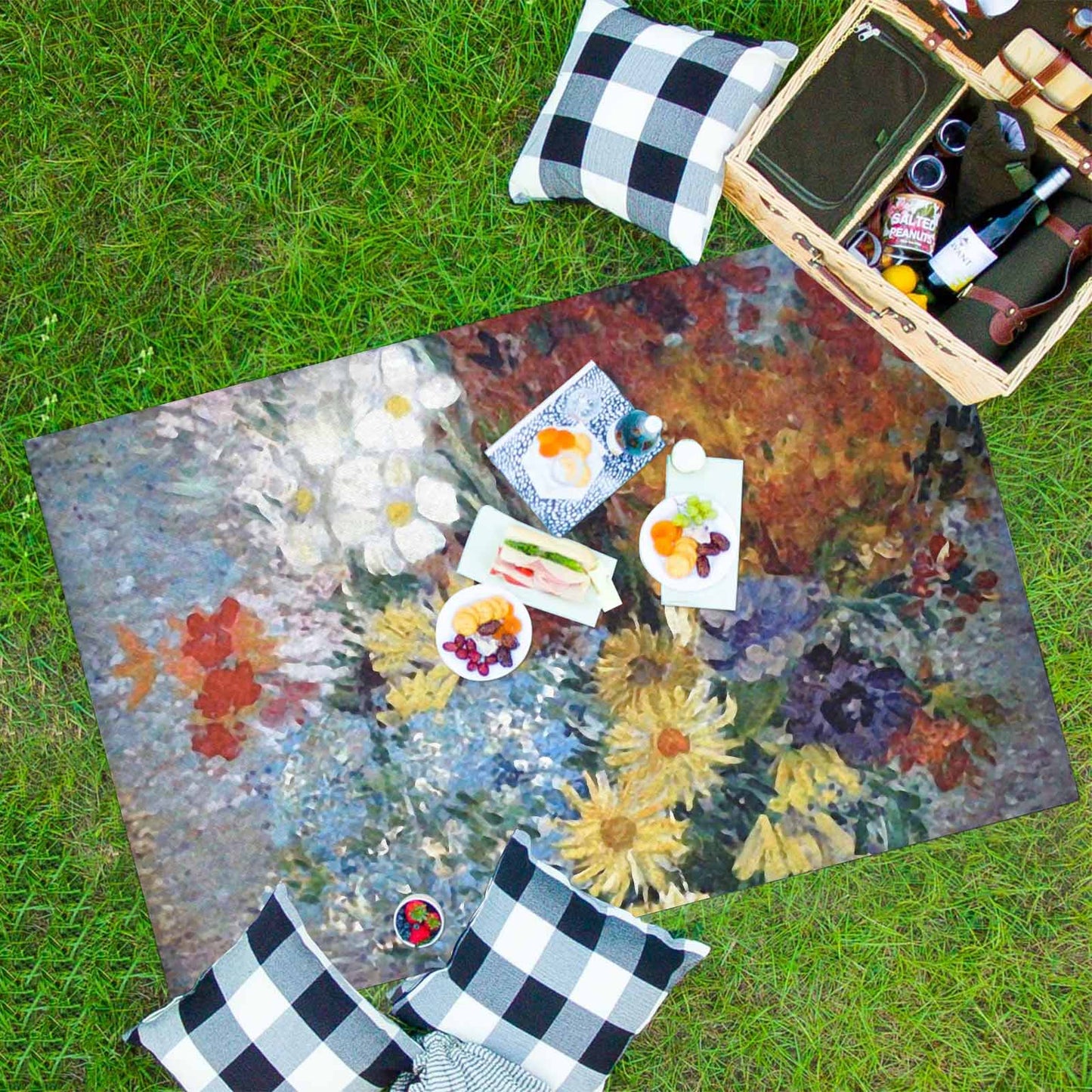 Vintage Floral waterproof picnic mat, 81 x 55in, Design 41