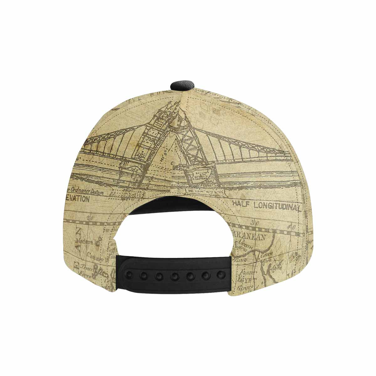 Antique Map design mens or womens deep snapback cap, trucker hat, Design 1