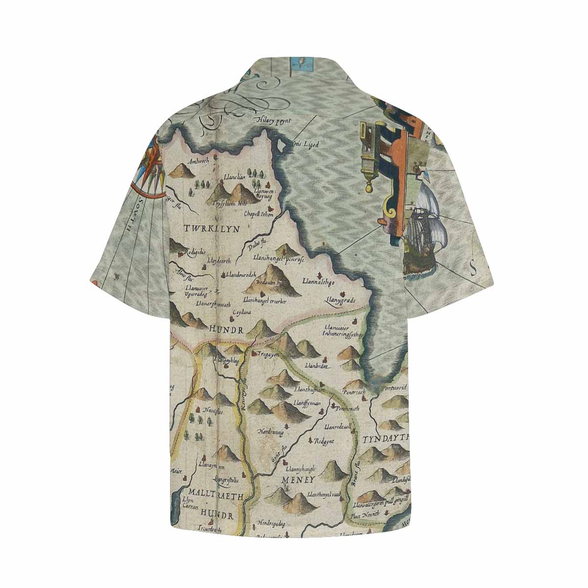 Antique Map design Hawaiian mens shirt, Design 13