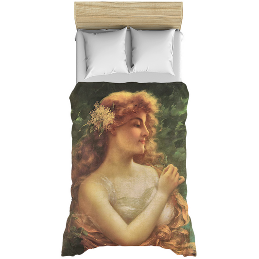 Victorian lady design Duvet cover, King, queen or twin size, Young Woman with a Dragonfly
