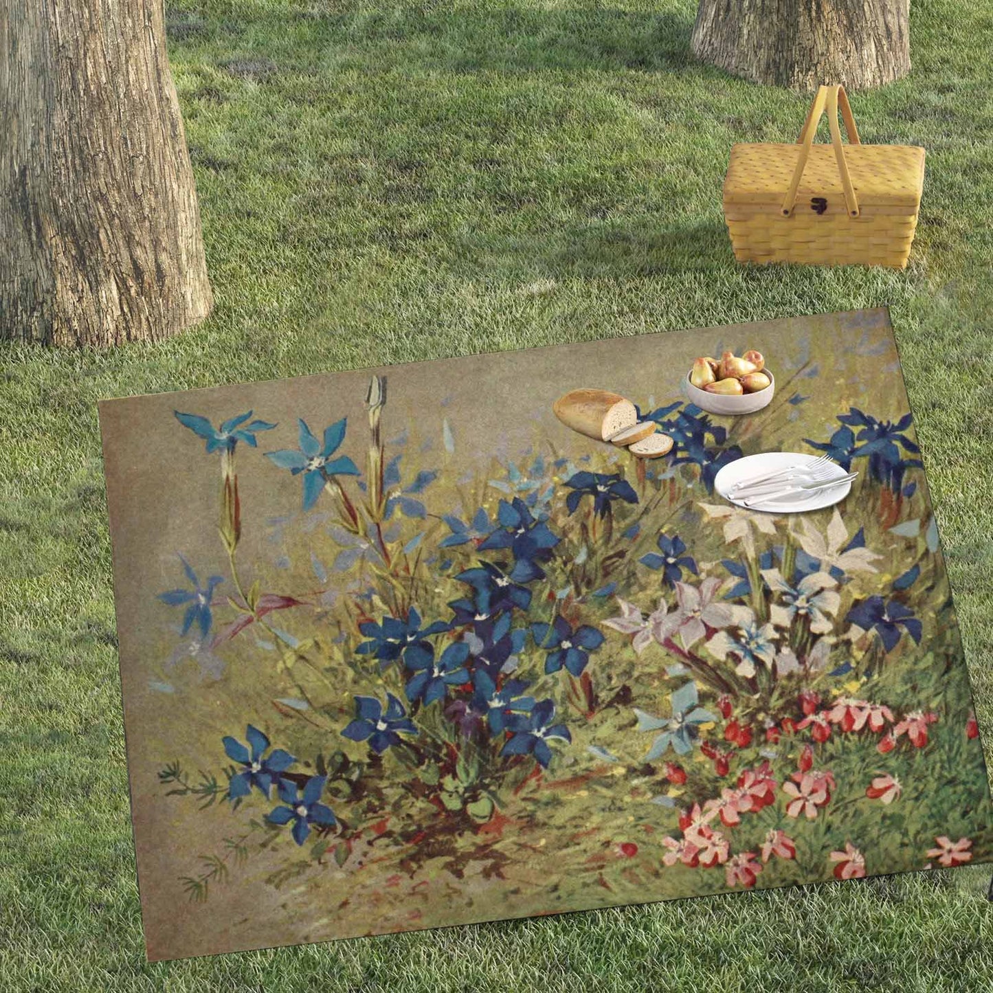 Vintage Floral waterproof picnic mat, 69 x 55in, Design 39