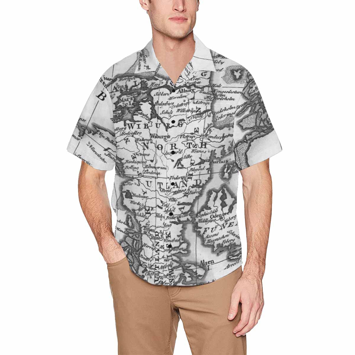 Antique Map design Hawaiian mens shirt, Design 32