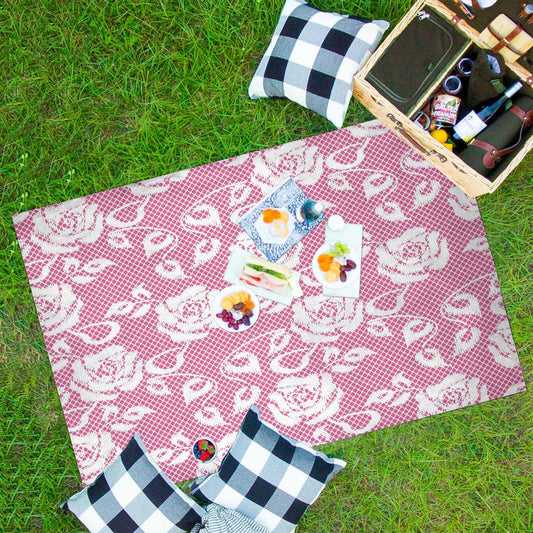 Victorian lace print waterproof picnic mat, 81 x 55in, design 17