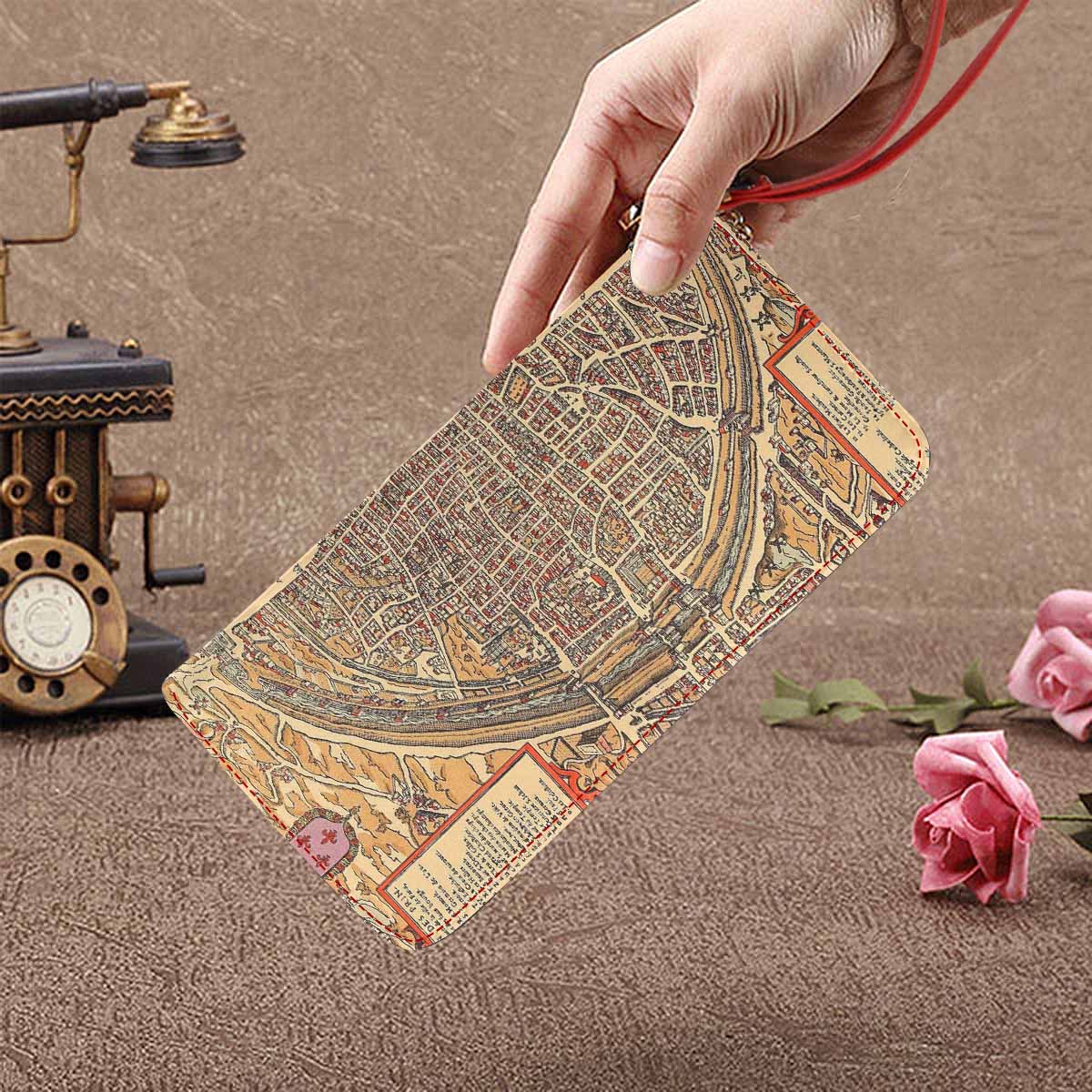 Antique Map design , womens wallet, clutch purse, Red TrimDesign 49