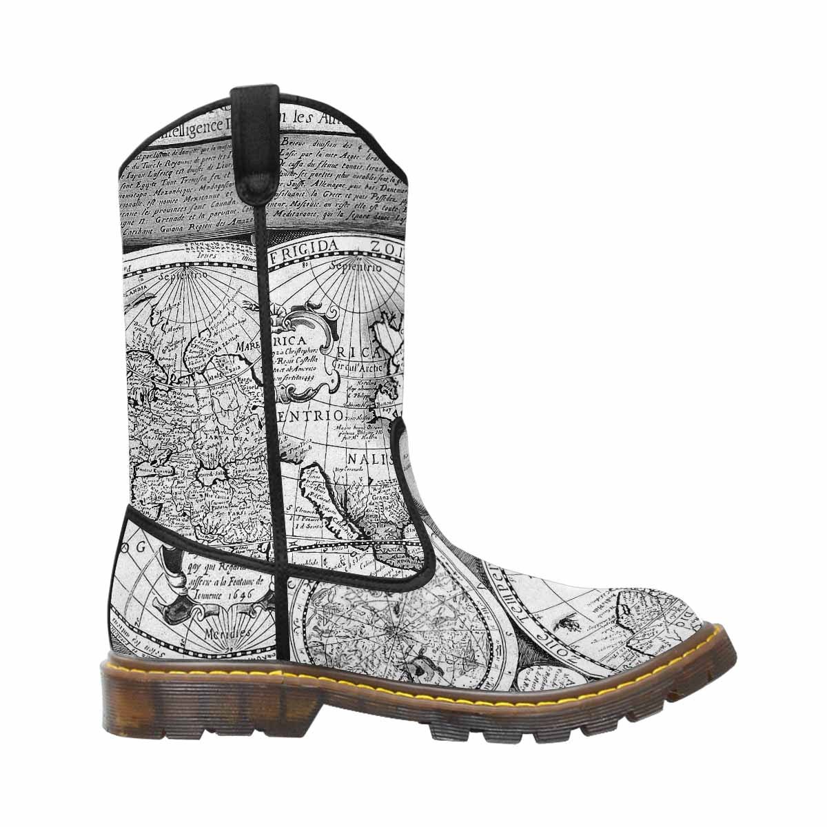 Antique Map design womens western lumber boots, Design 29