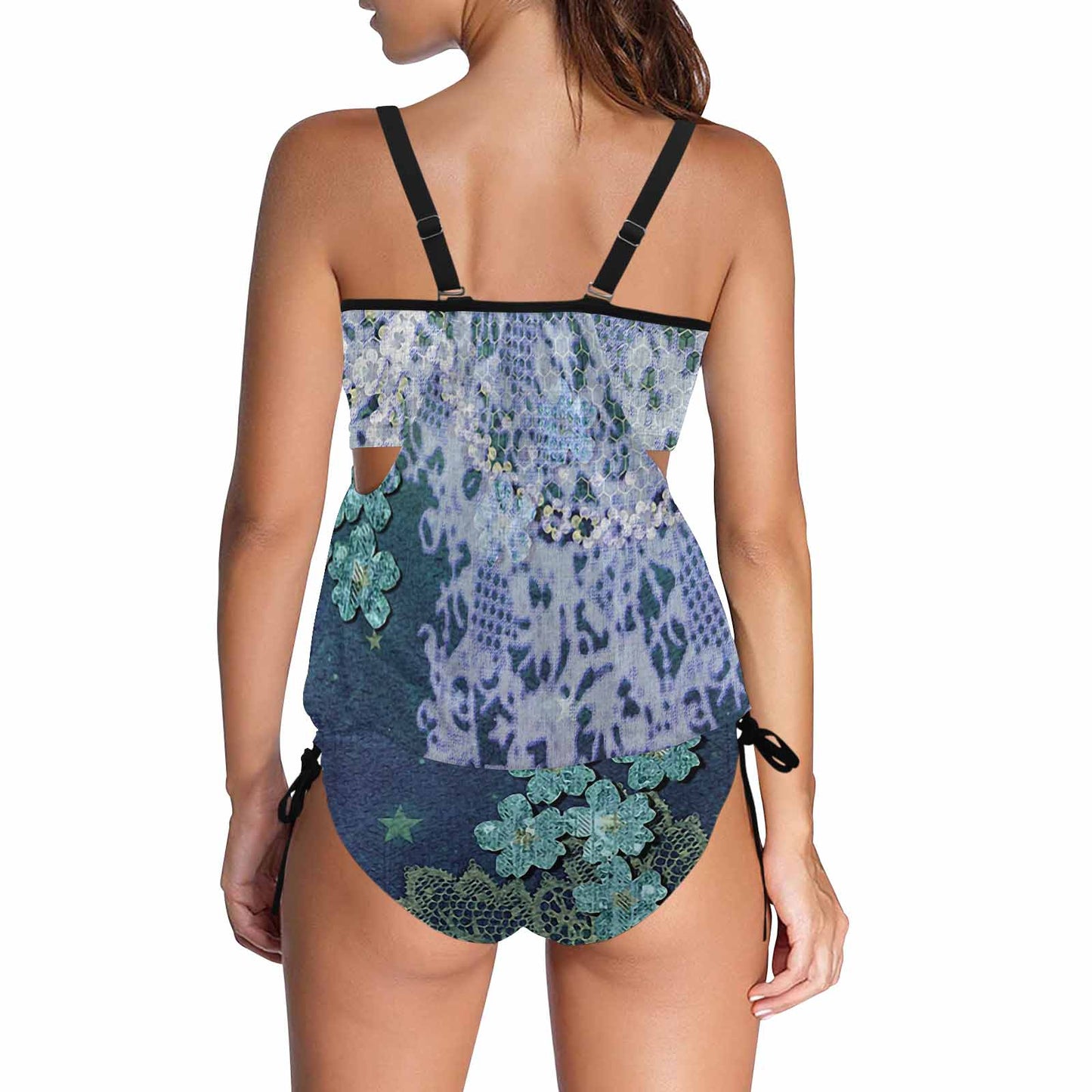 Cover belly Tankini swimwear, 2 pc Bikini, Printed Victorian lace, design 05B