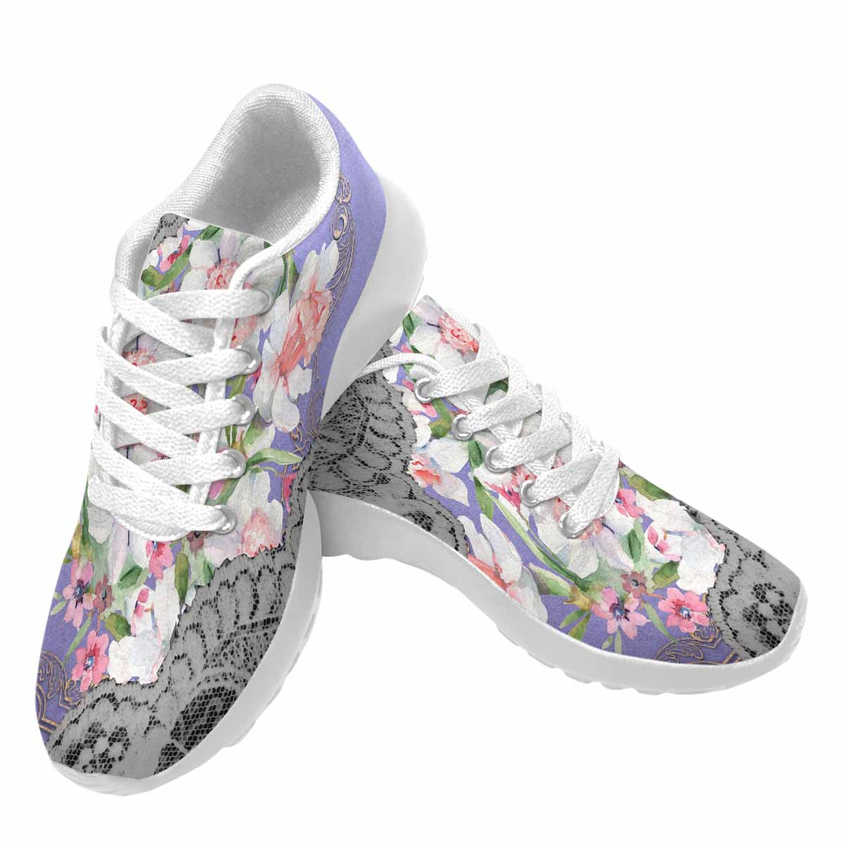 Victorian lace print, womens cute casual or running sneakers, design 45