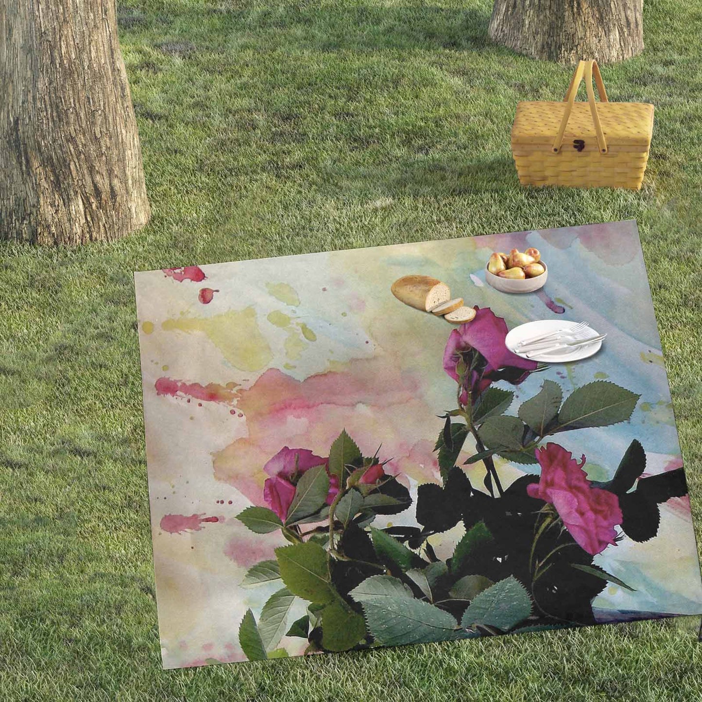 Vintage Floral waterproof picnic mat, 61 x 55in, Design 21