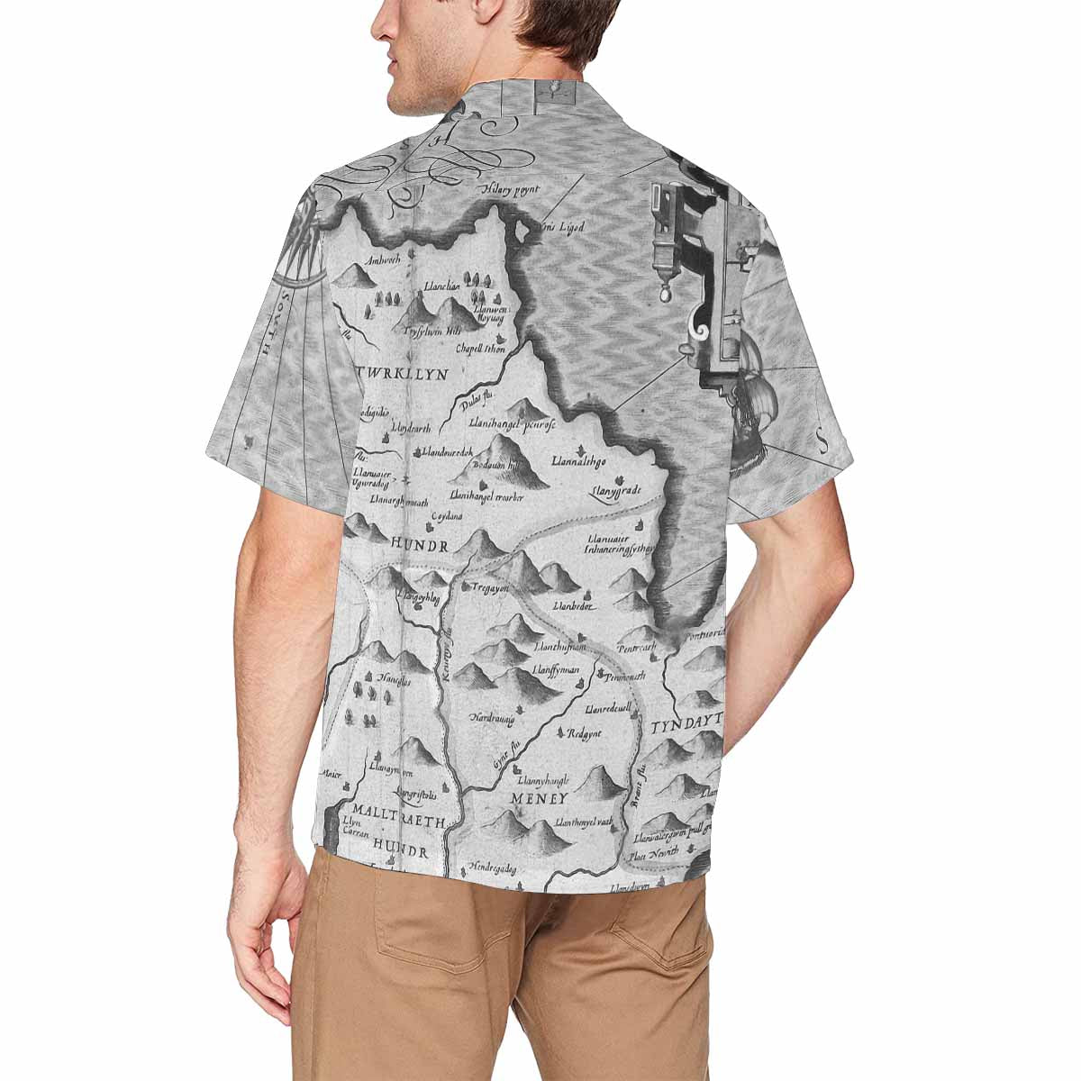 Antique Map design Hawaiian mens shirt, Design 11