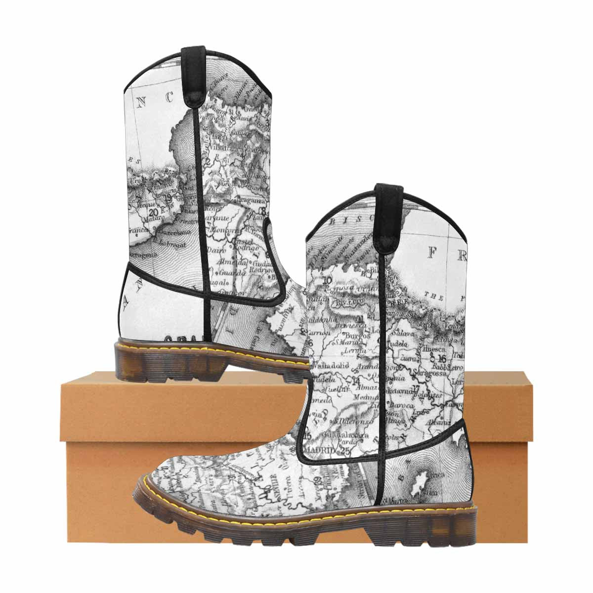 Antique Map design womens western lumber boots, Design 14