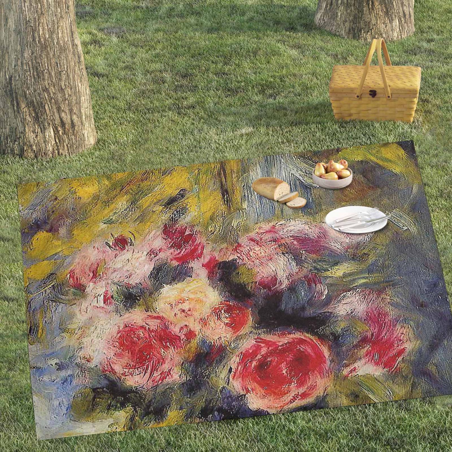 Vintage Floral waterproof picnic mat, 81 x 55in, Design 26
