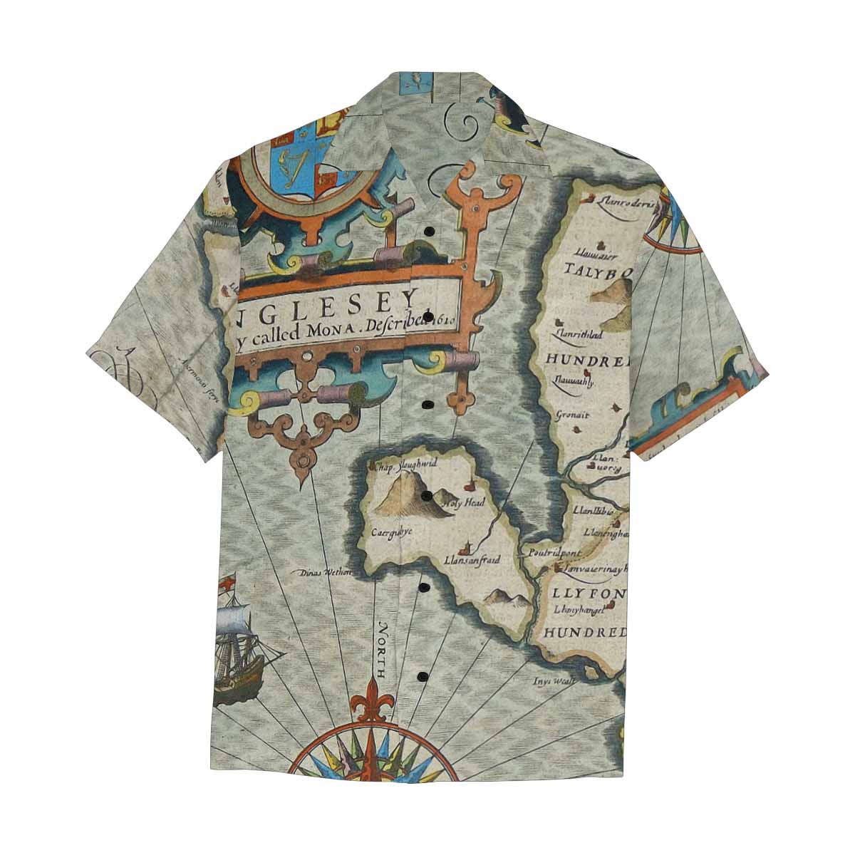 Antique Map design Hawaiian mens shirt, Design 13