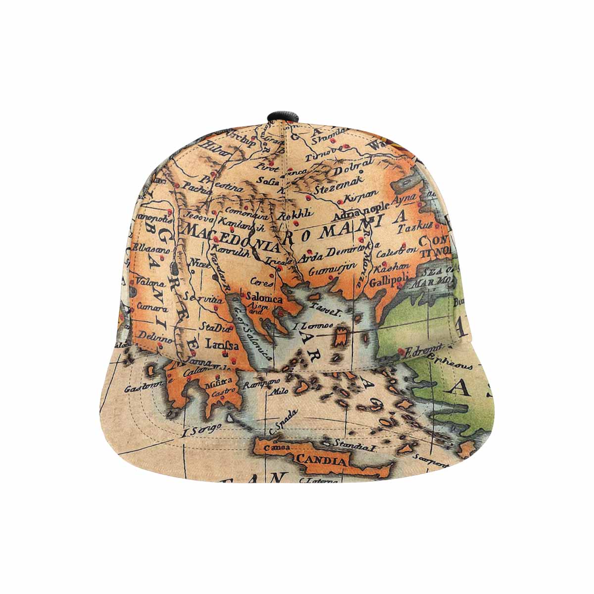 Antique Map design mens or womens deep snapback cap, trucker hat, Design 22