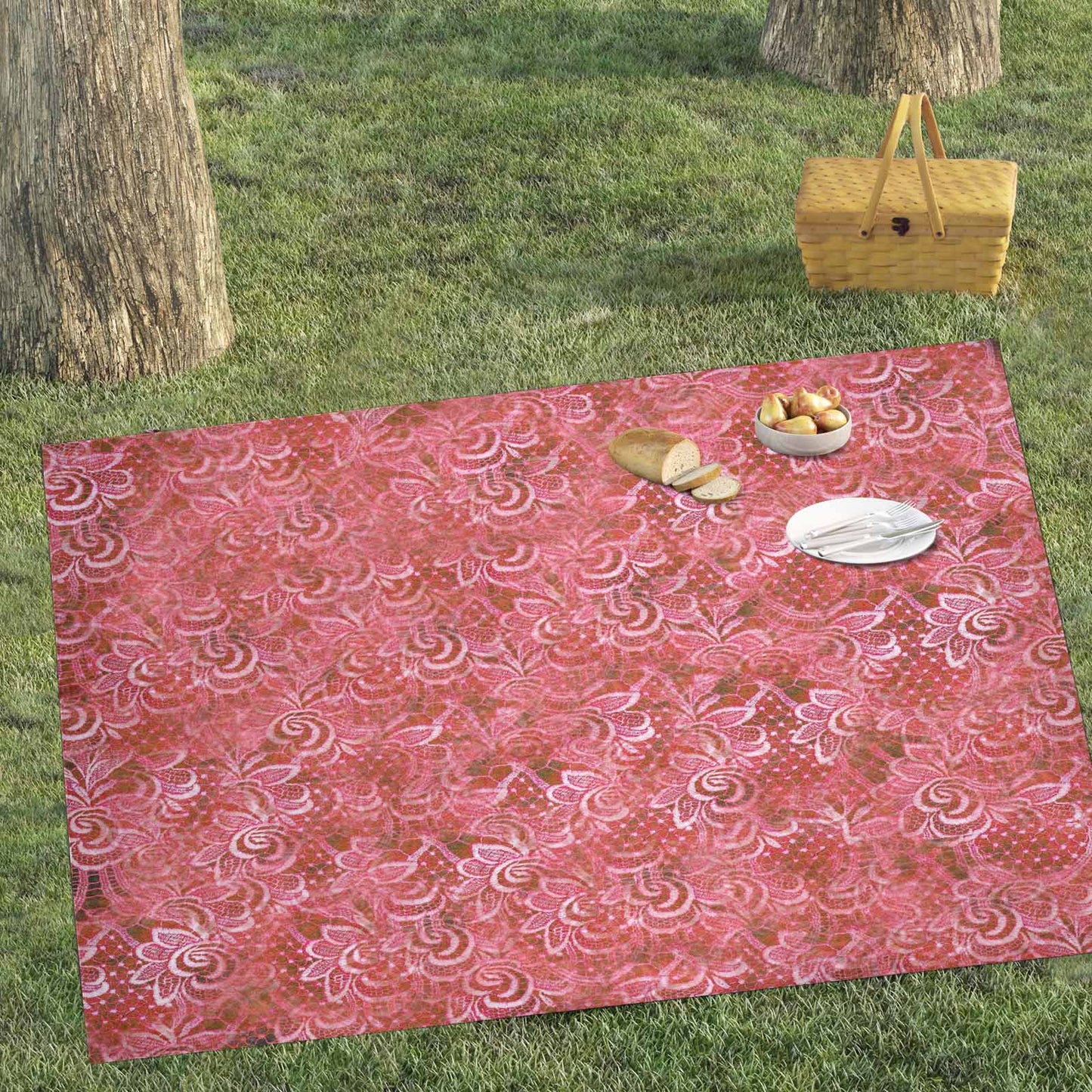 Victorian lace print waterproof picnic mat, 81 x 55in, design 33