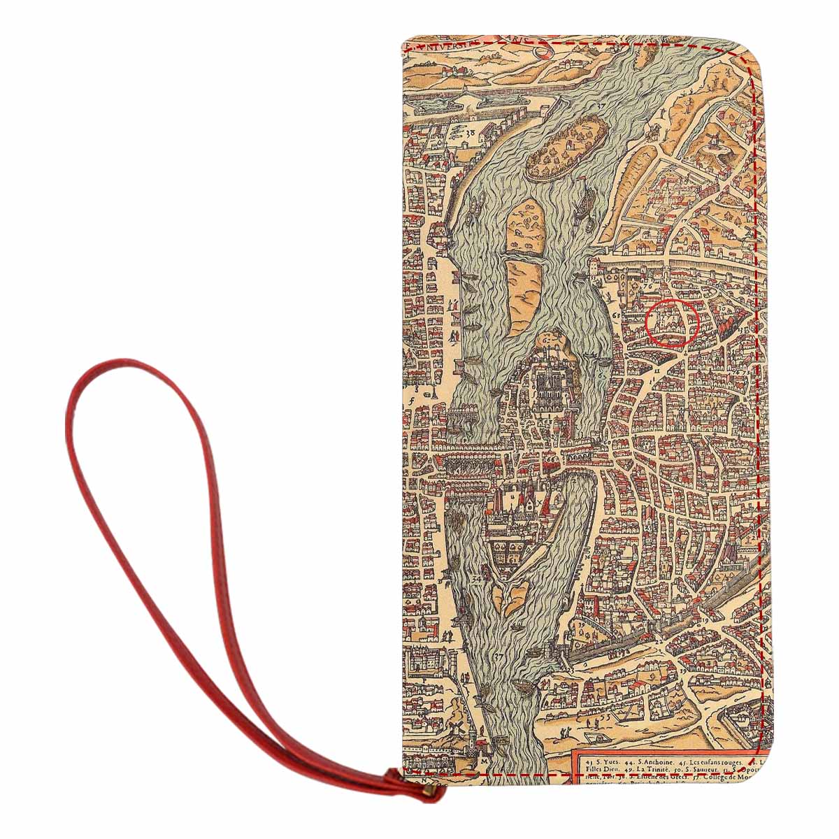 Antique Map design , womens wallet, clutch purse, Red TrimDesign 49