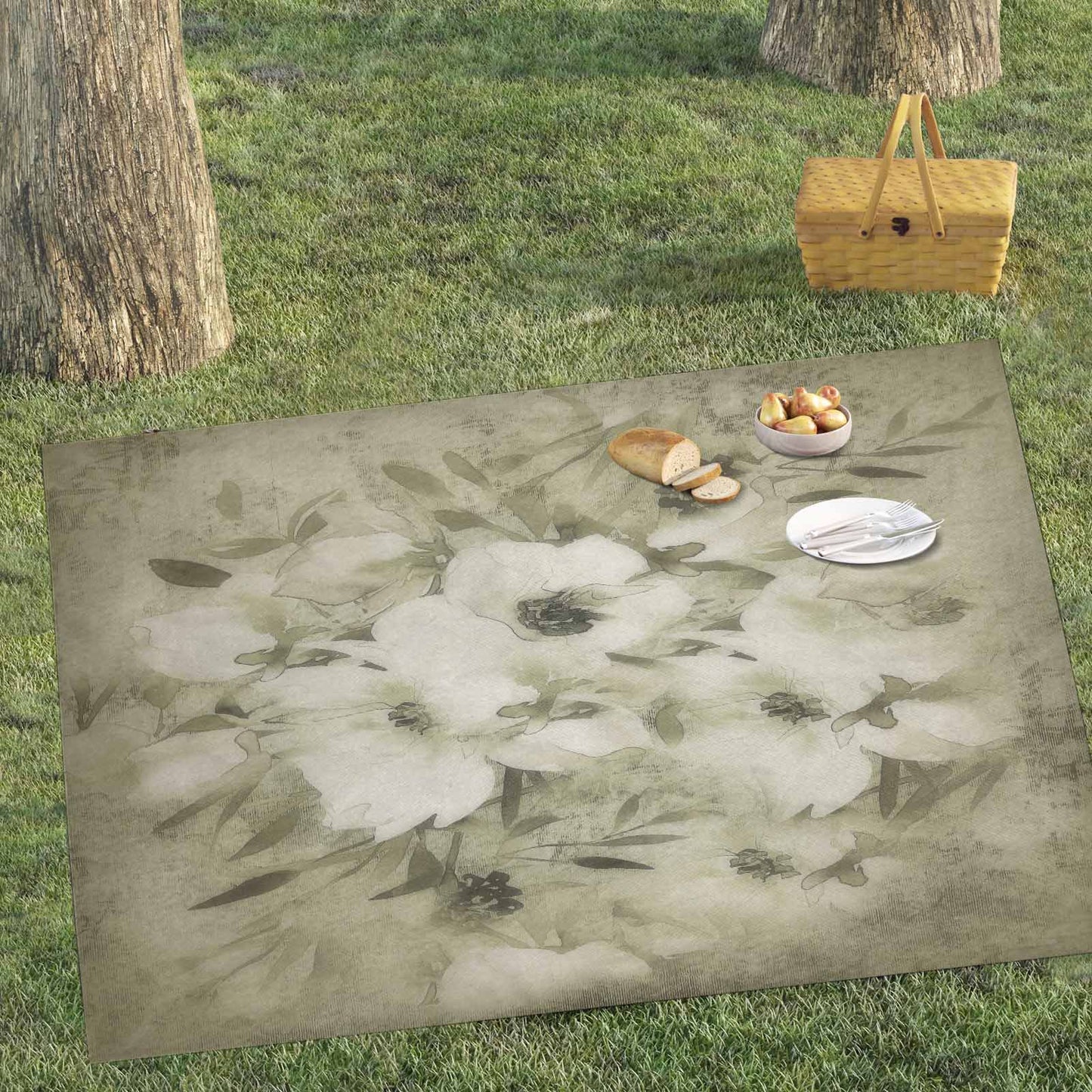 Vintage Floral waterproof picnic mat, 81 x 55in, Design 03x