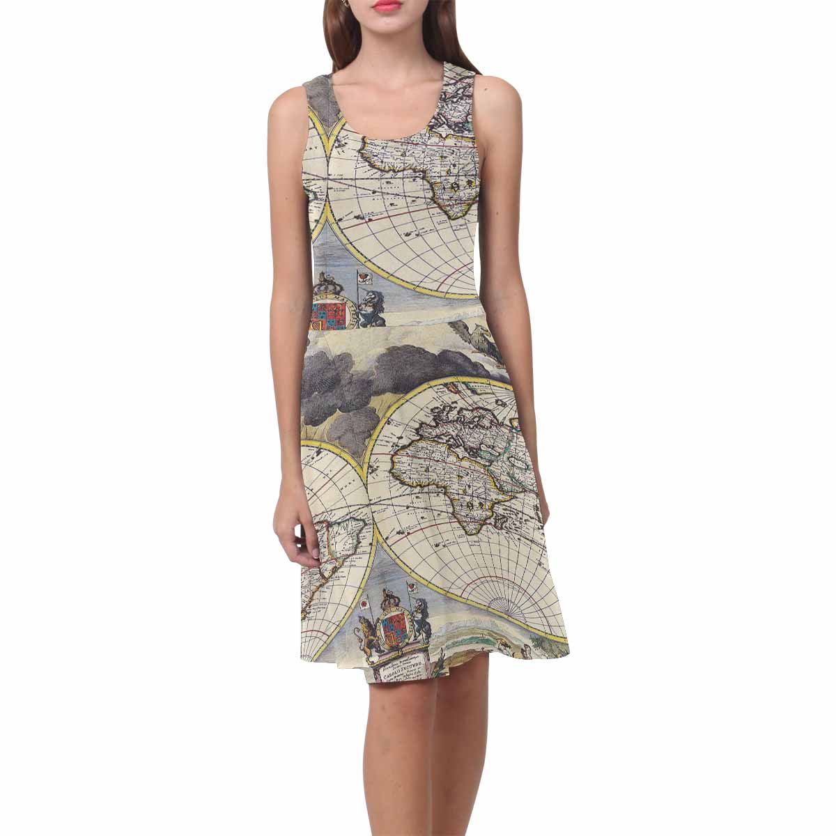 Antique Map casual summer dress, MODEL 09534, design 11