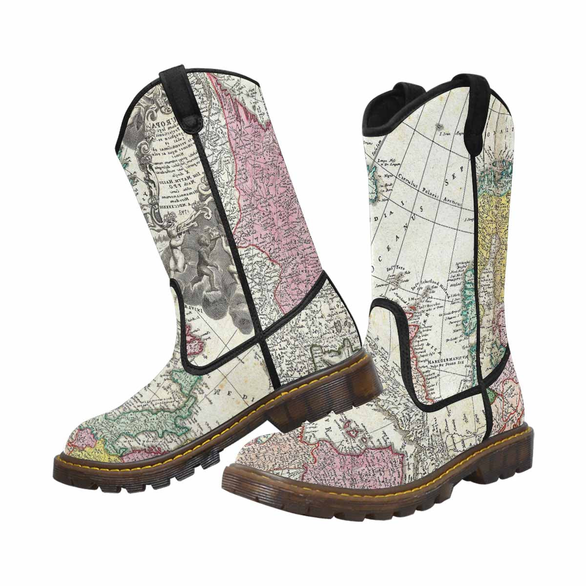 Antique Map design womens western lumber boots, Design 30