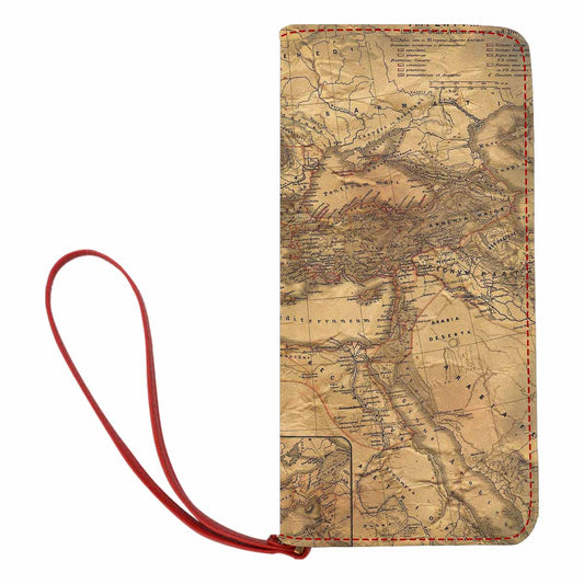 Antique Map design , womens wallet, clutch purse, Red TrimDesign 21