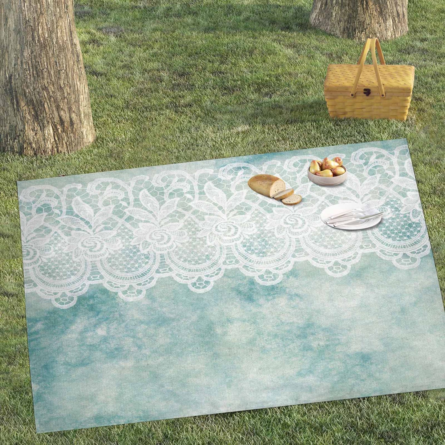 Victorian lace print waterproof picnic mat, 81 x 55in, design 41