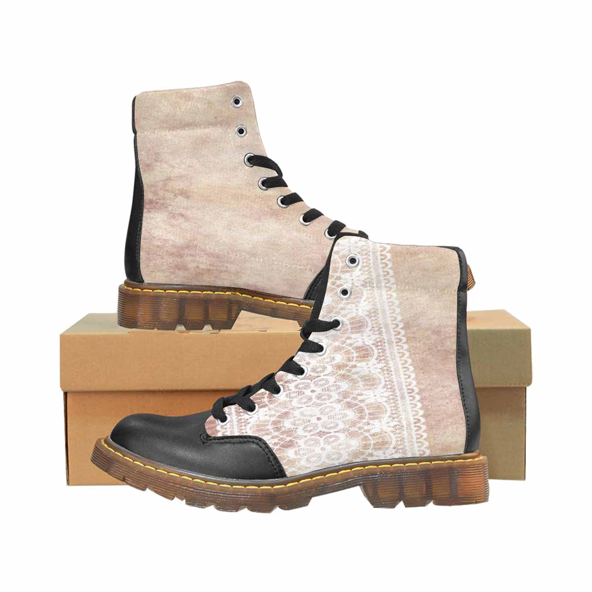 Victorian lace print, cute but tough, Winter walk about  boots, design 35