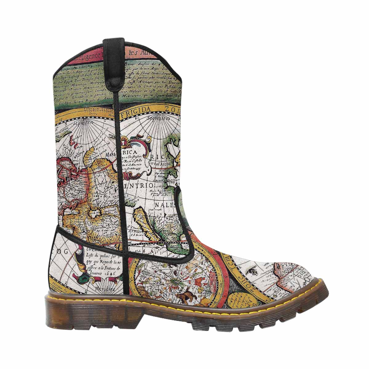 Antique Map design mens western lumber boots, Design 31