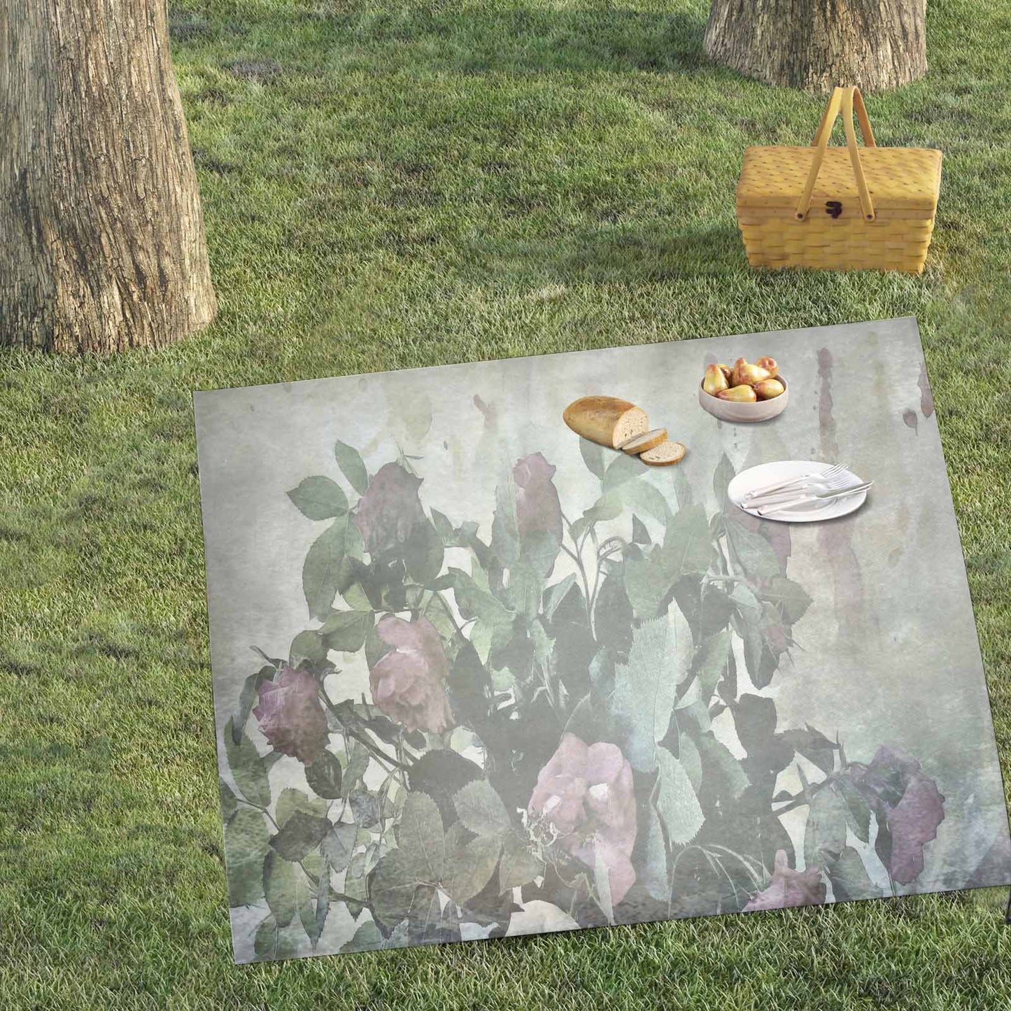 Vintage Floral waterproof picnic mat, 61 x 55in, Design 23