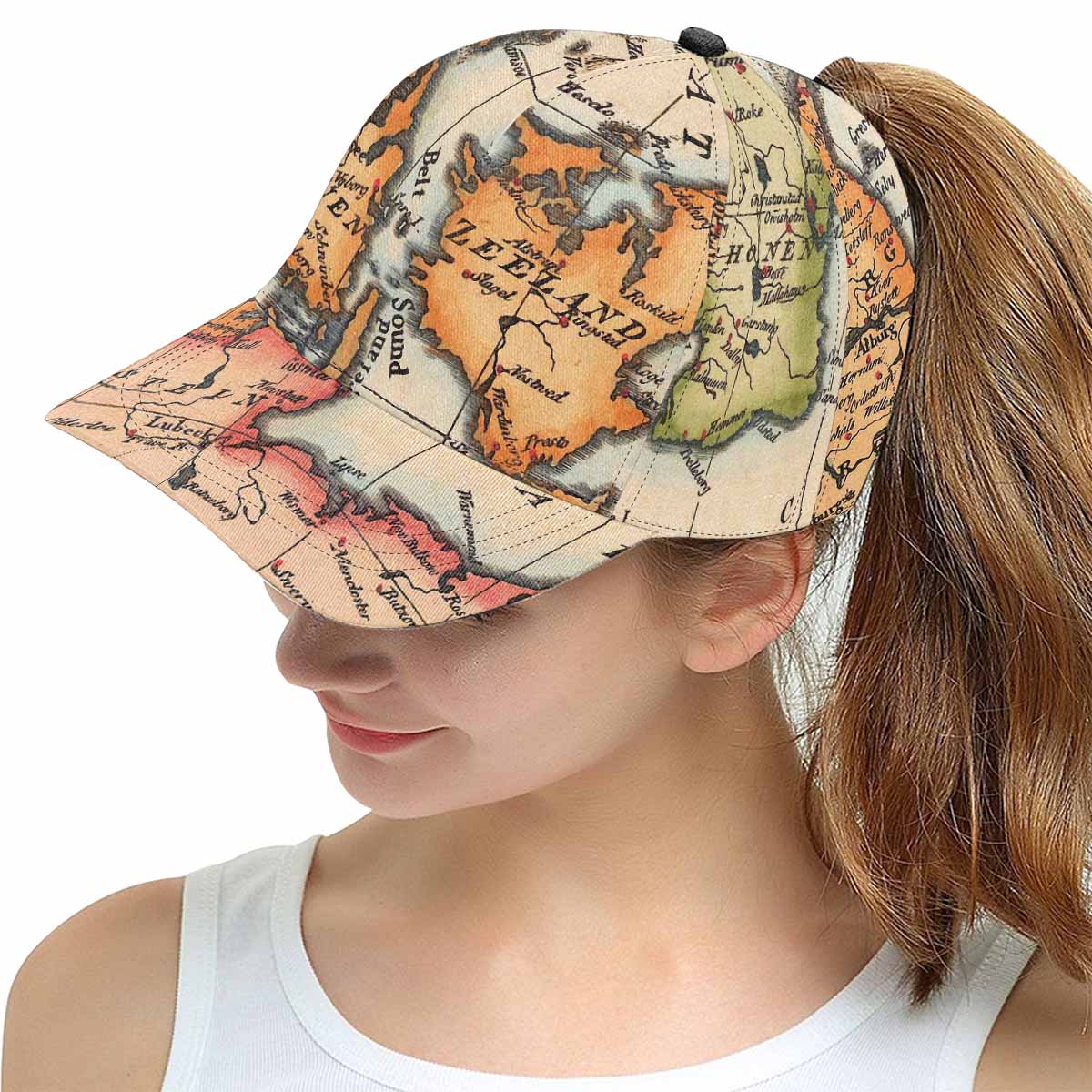 Antique Map design mens or womens deep snapback cap, trucker hat, Design 34