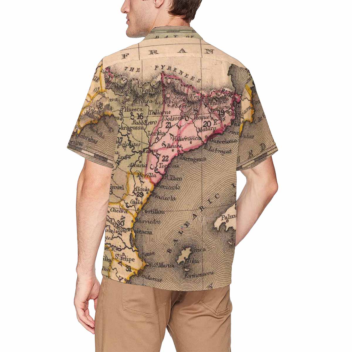 Antique Map design Hawaiian mens shirt, Design 16