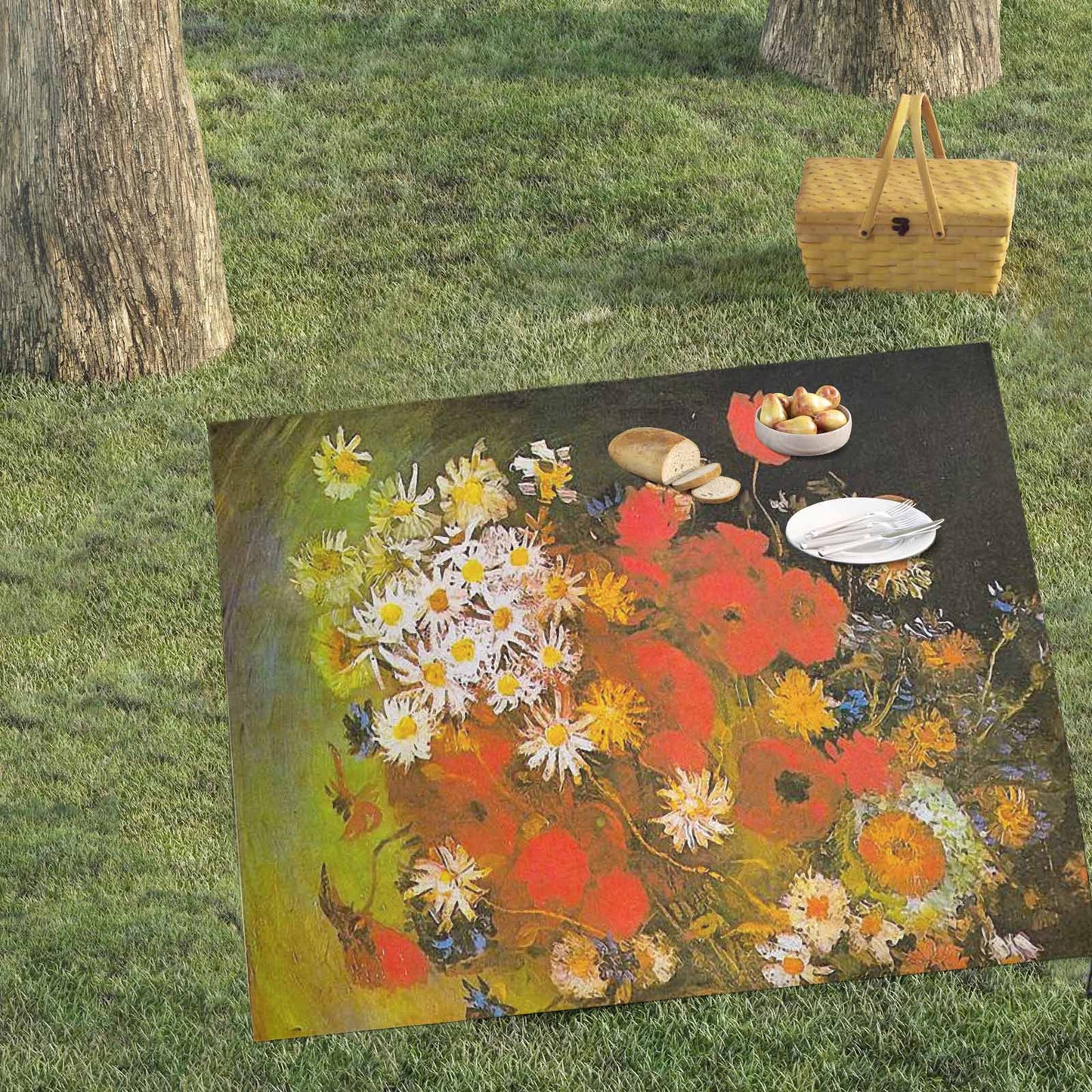 Vintage Floral waterproof picnic mat, 61 x 55in, Design 60