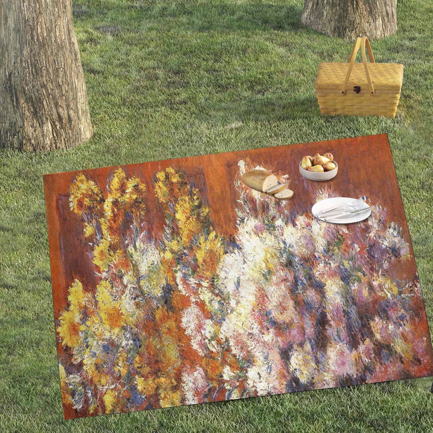 Vintage Floral waterproof picnic mat, 69 x 55in, Design 57