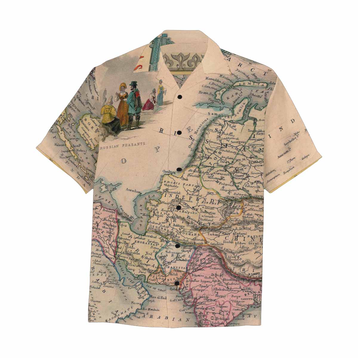 Antique Map design Hawaiian mens shirt, Design 37