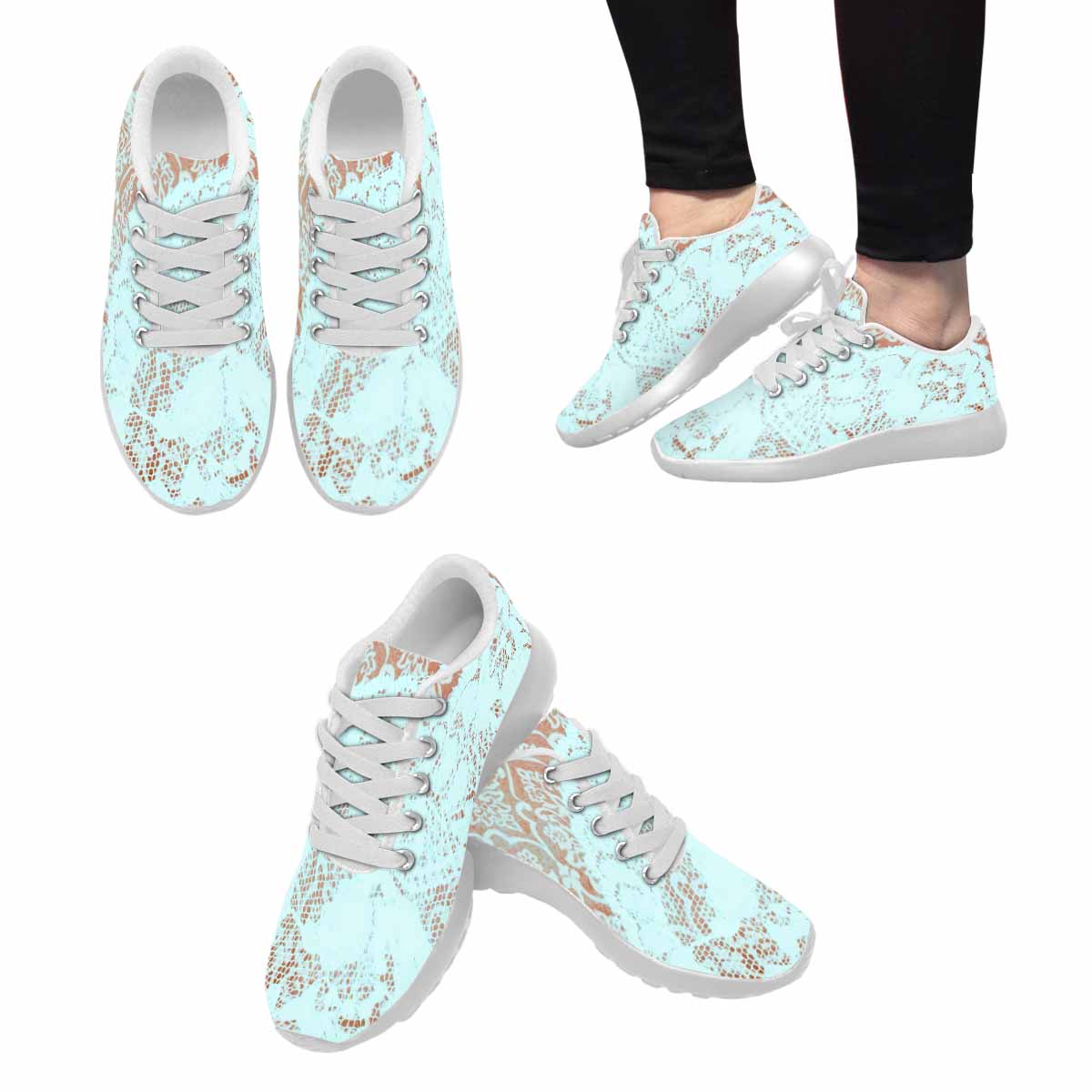 Victorian lace print, womens cute casual or running sneakers, design 23