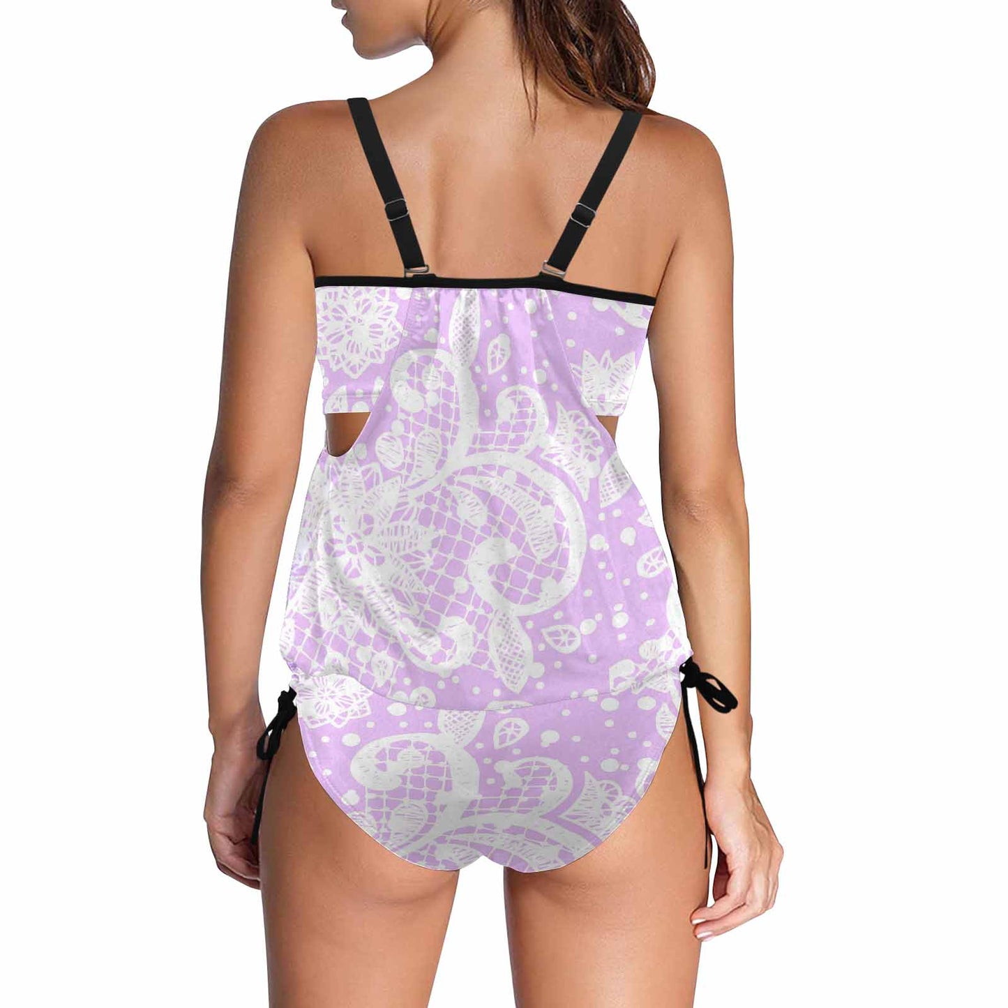 Cover belly Tankini swimwear, 2 pc Bikini, Printed Victorian lace, design 06B