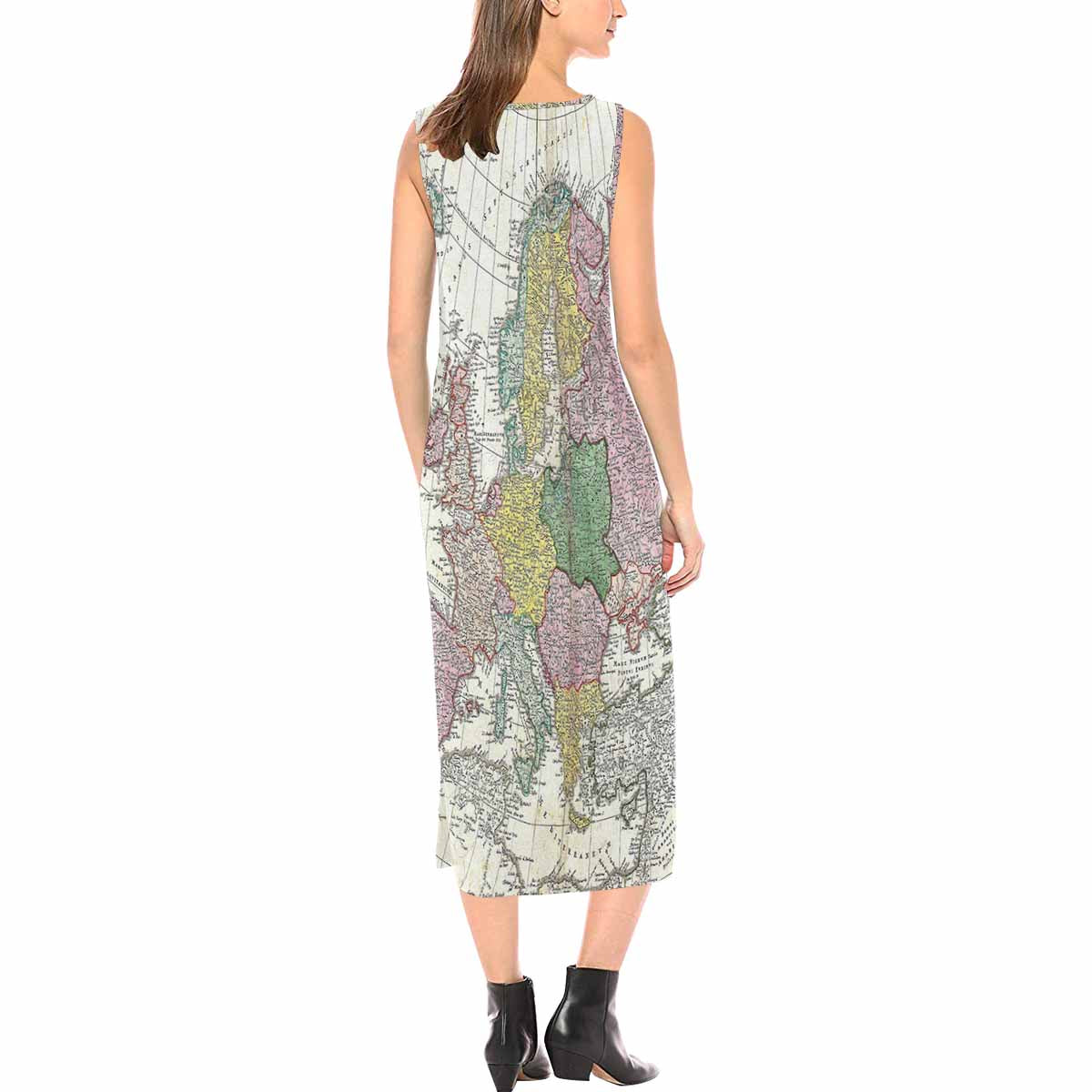 Antique Map chic long dress, Design 24