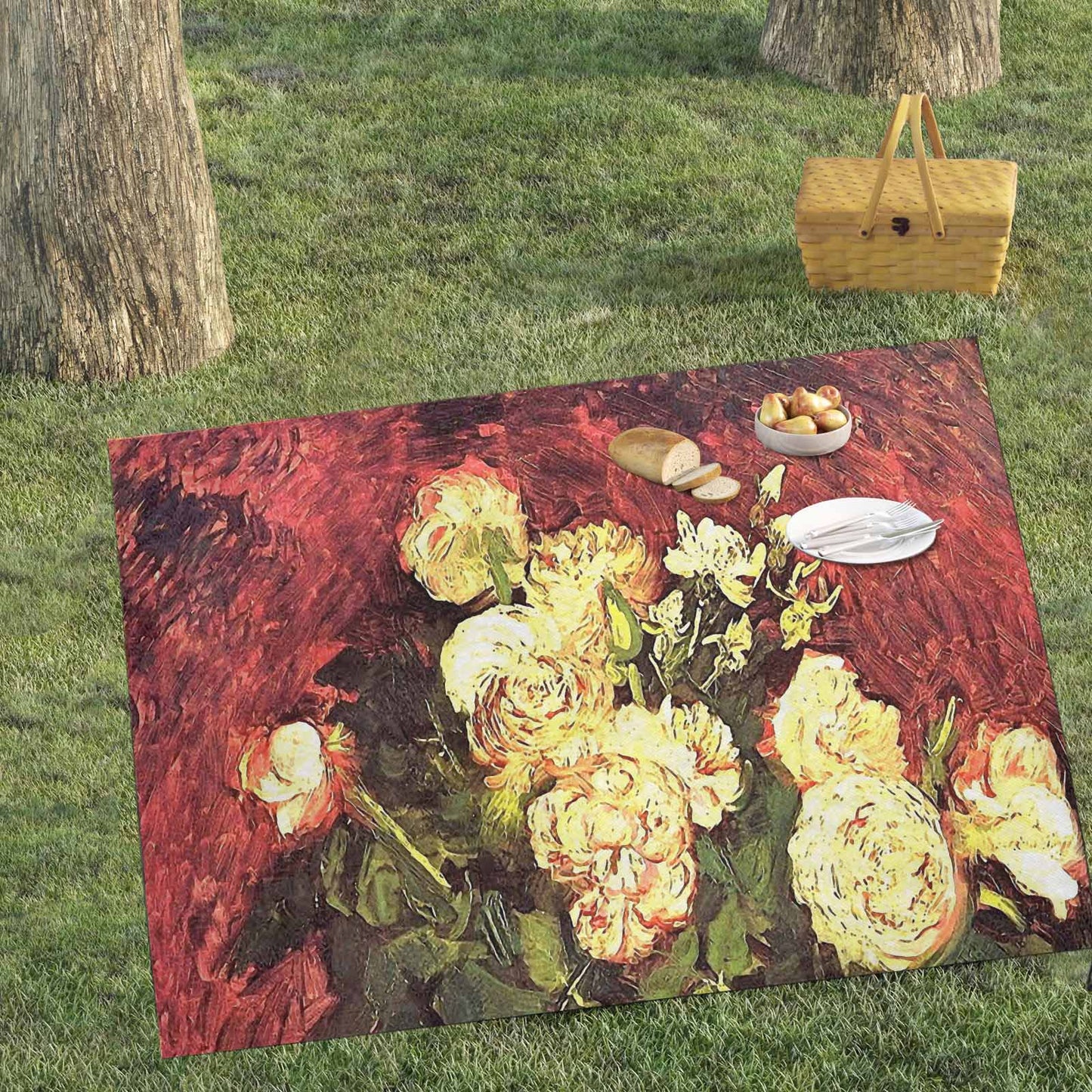 Vintage Floral waterproof picnic mat, 69 x 55in, Design 27