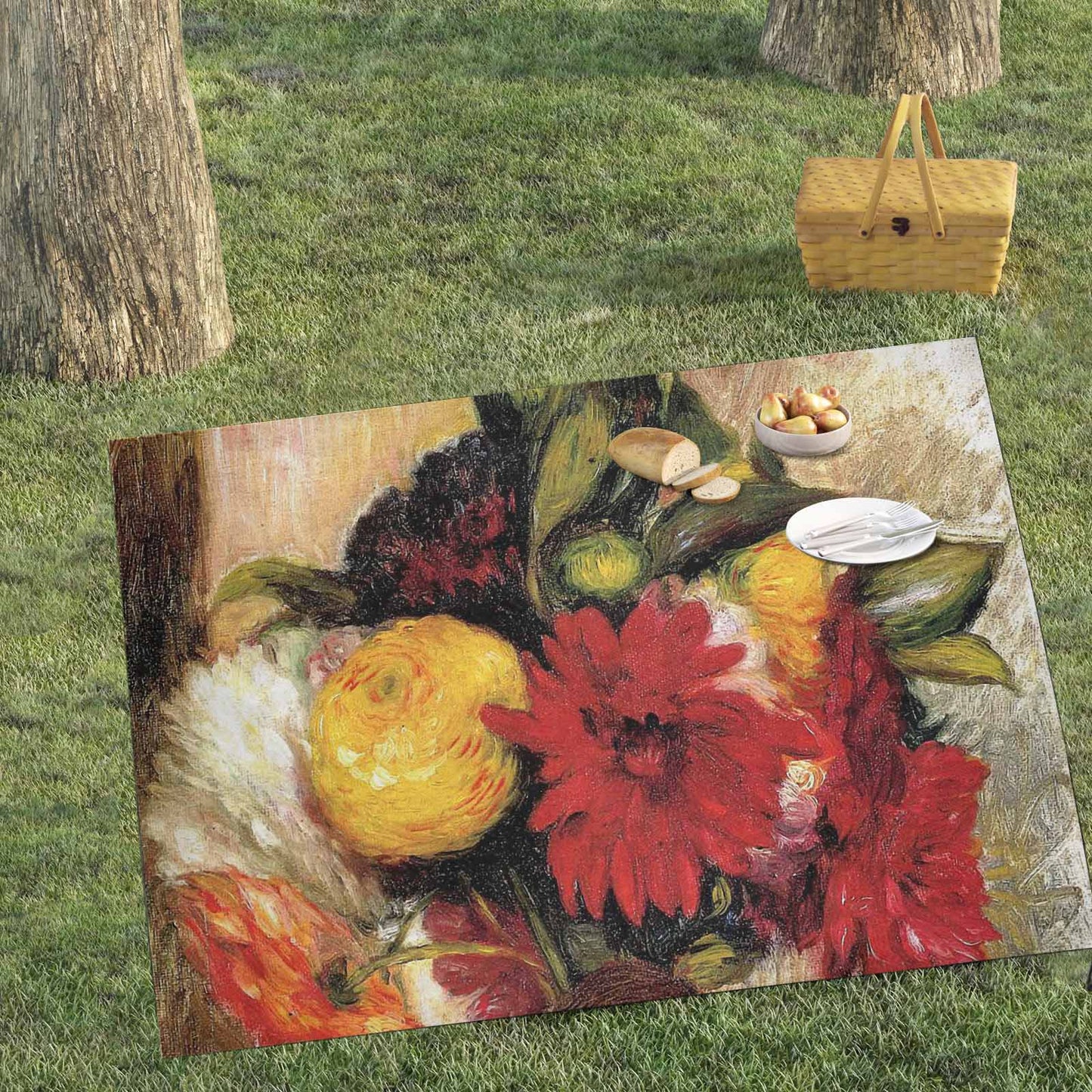 Vintage Floral waterproof picnic mat, 69 x 55in, Design 25