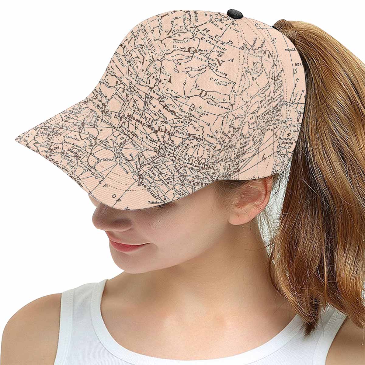 Antique Map design mens or womens deep snapback cap, trucker hat, Design 53