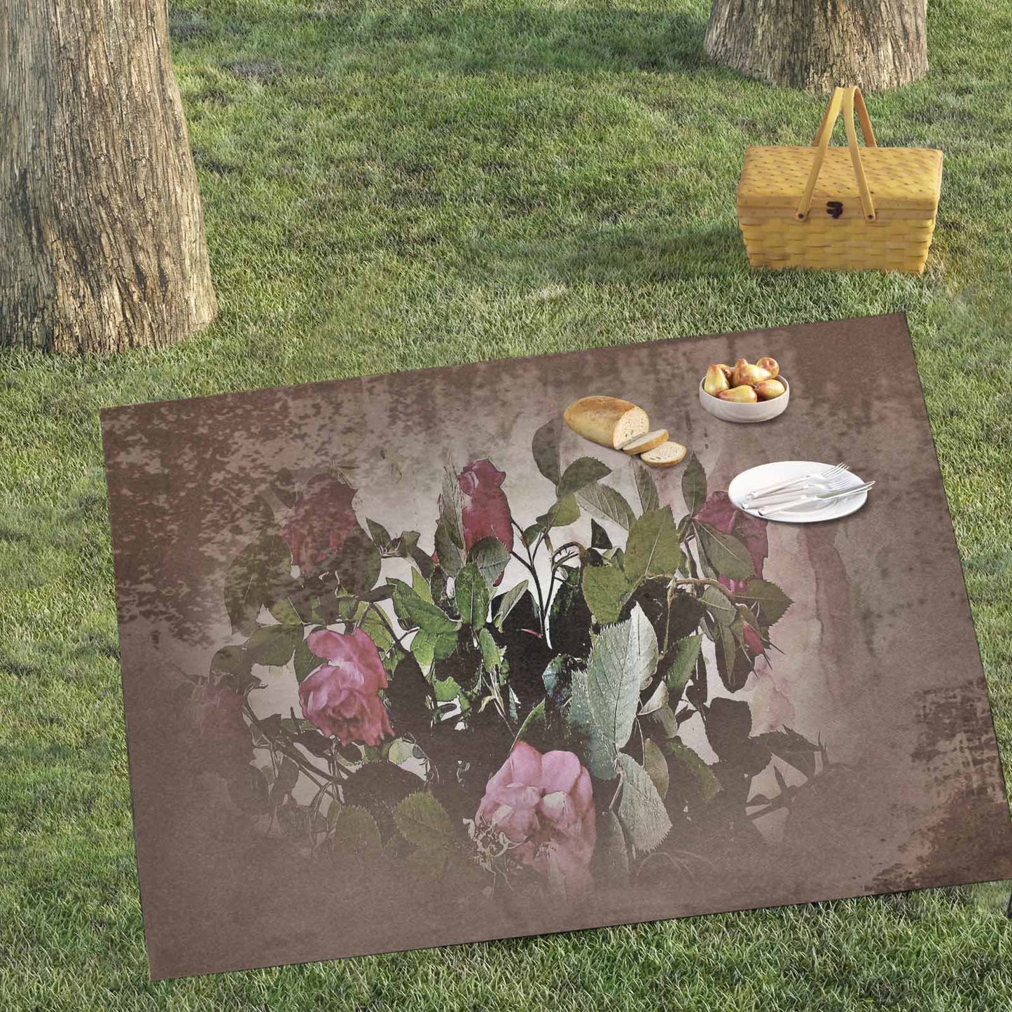 Vintage Floral waterproof picnic mat, 69 x 55in, Design 22x