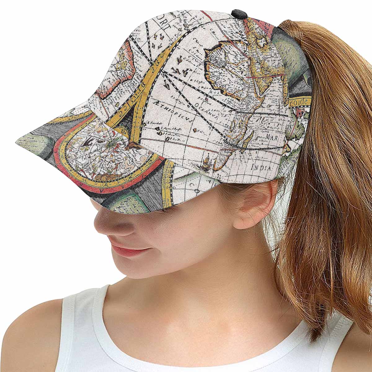 Antique Map design mens or womens deep snapback cap, trucker hat, Design 31