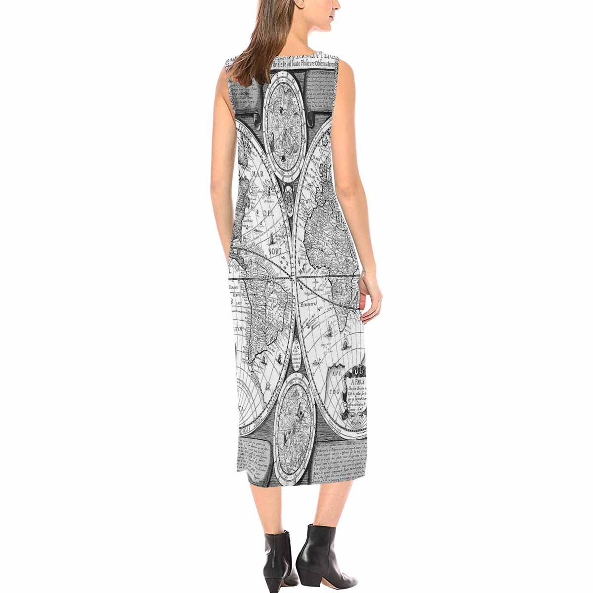 Antique Map chic long dress, Design 22