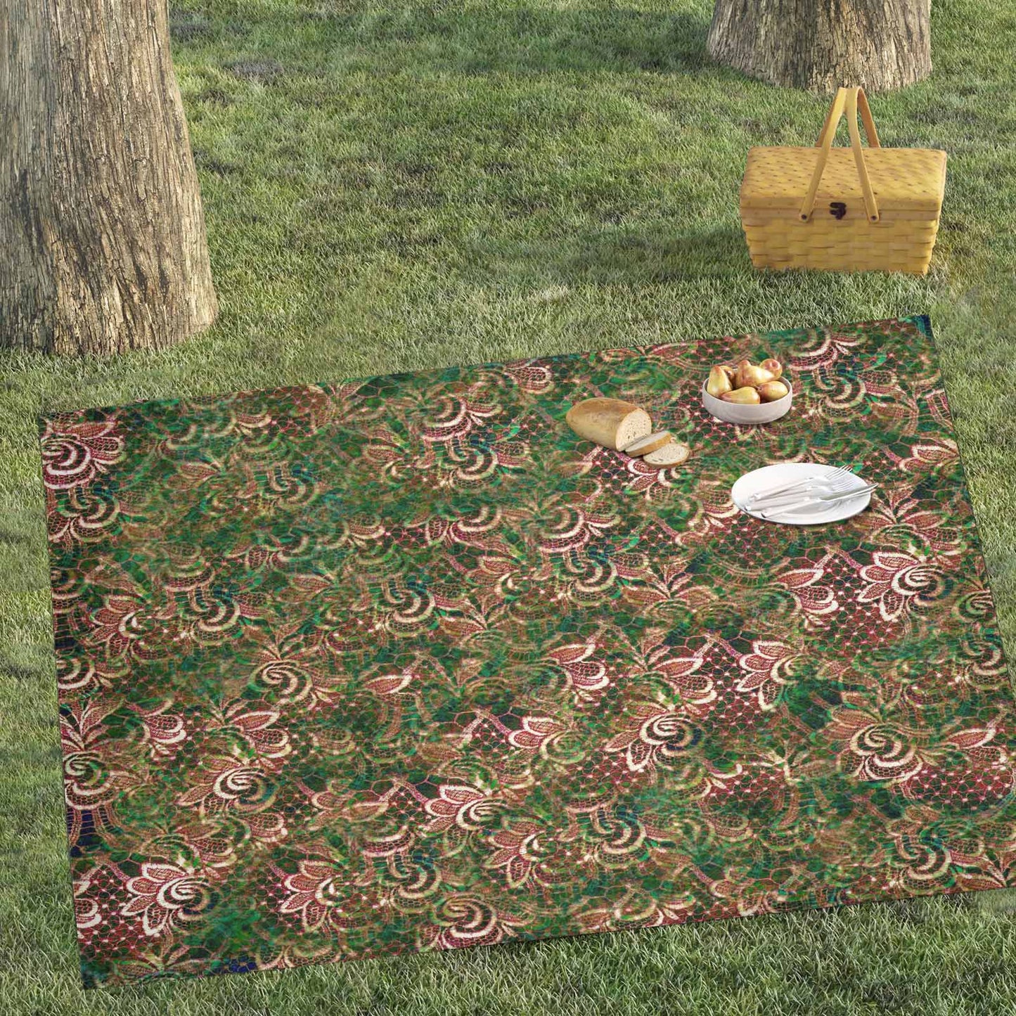 Victorian lace print waterproof picnic mat, 81 x 55in, design 34