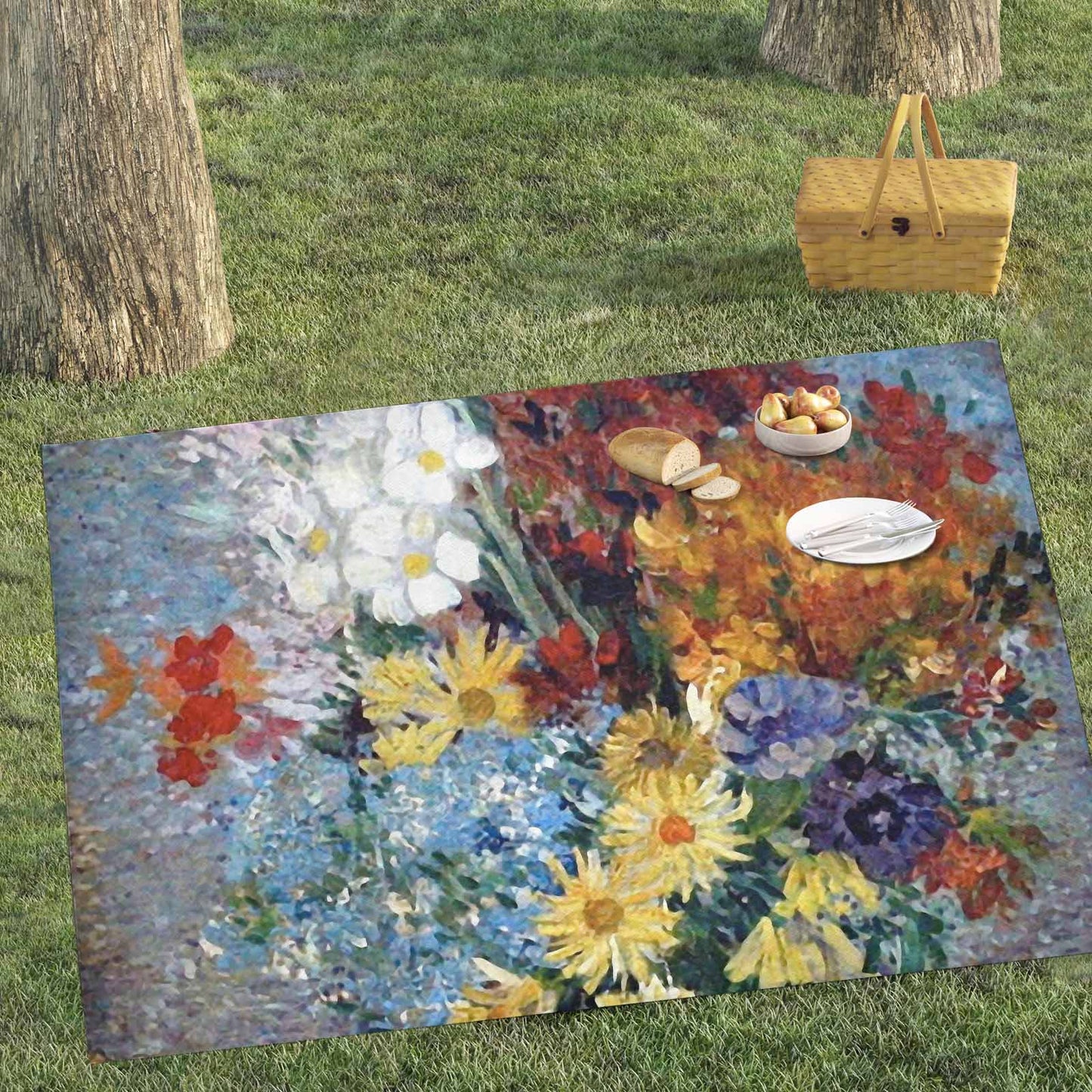 Vintage Floral waterproof picnic mat, 81 x 55in, Design 41