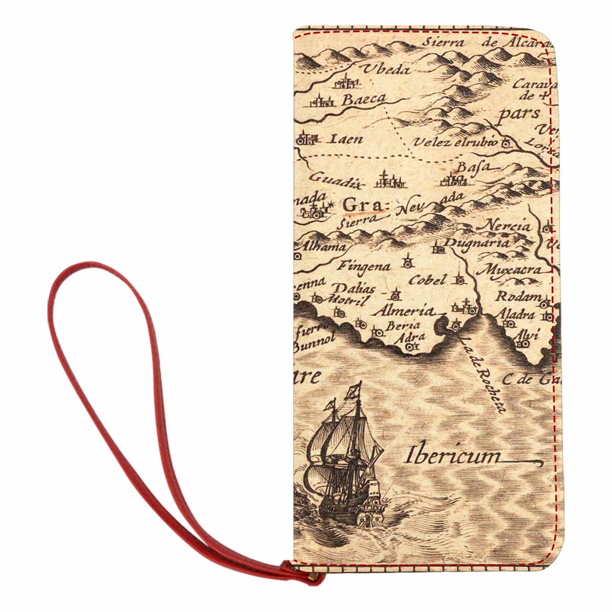 Antique Map design , womens wallet, clutch purse, Red TrimDesign 25