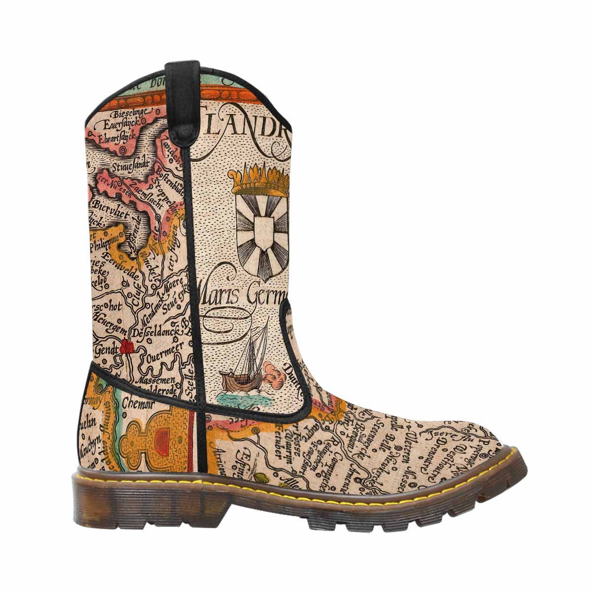 Antique Map design womens western lumber boots, Design 12